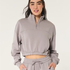Gilly Hicks Taupe Half-Zip Cropped Sweatshirt
